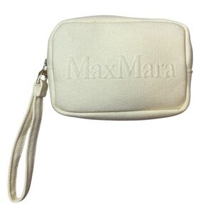 Max Mara Ivory Canvas Cosmetic Makeup Pouch Zip Case Travel Bag